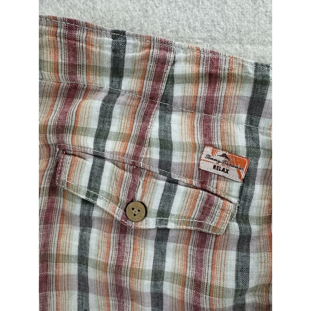 Tommy‎ Bahama Mens 100% Linen Chino Shorts Tag 36 Actual Size 38 Tropical Plaid